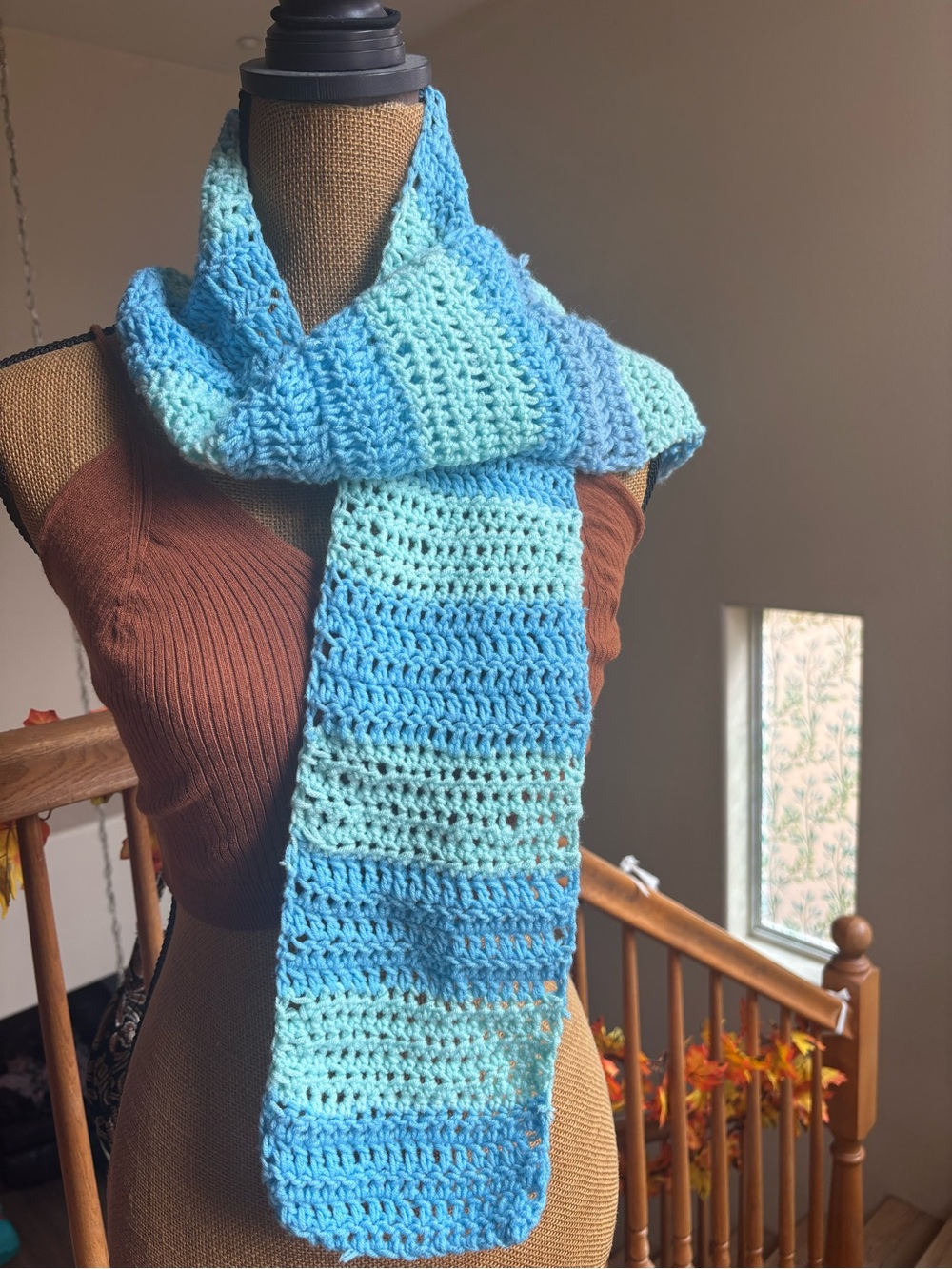 Blue Two Tone Striped Handmade Crochet Scarf Men’s And Women’s